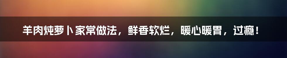 羊肉炖萝卜家常做法，鲜香软烂，暖心暖胃，过瘾！