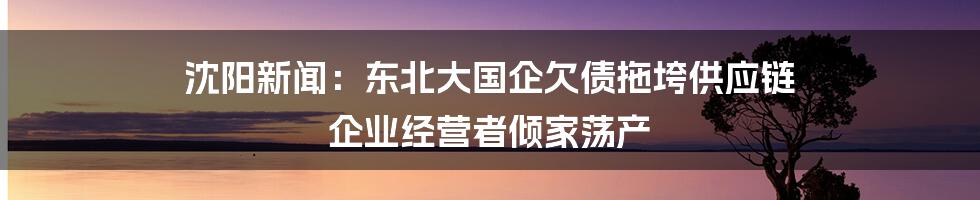 沈阳新闻：东北大国企欠债拖垮供应链 企业经营者倾家荡产