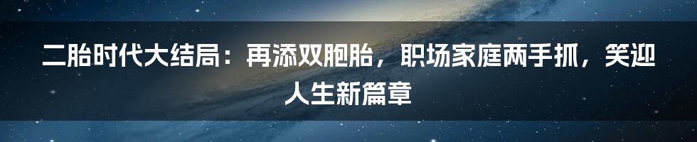 二胎时代大结局：再添双胞胎，职场家庭两手抓，笑迎人生新篇章