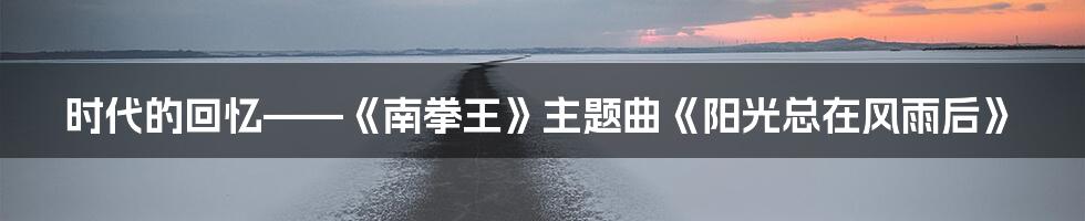 时代的回忆——《南拳王》主题曲《阳光总在风雨后》