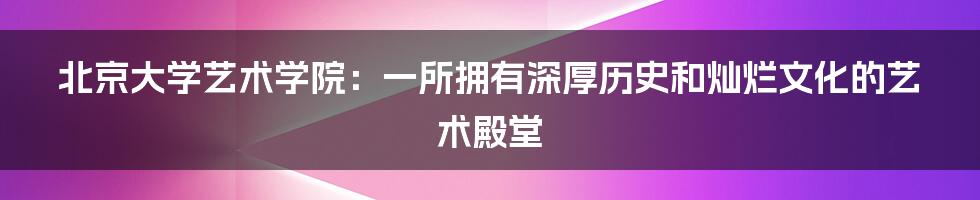 北京大学艺术学院：一所拥有深厚历史和灿烂文化的艺术殿堂