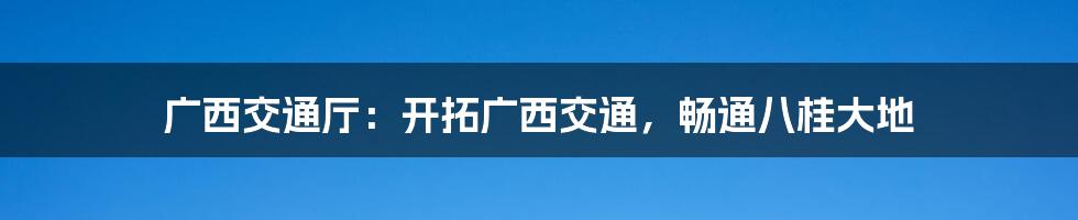 广西交通厅：开拓广西交通，畅通八桂大地