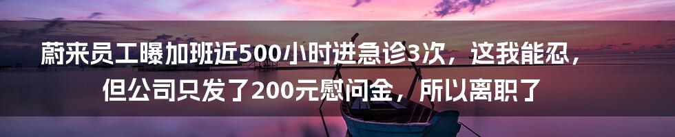 蔚来员工曝加班近500小时进急诊3次，这我能忍，但公司只发了200元慰问金，所以离职了