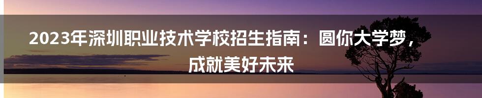 2023年深圳职业技术学校招生指南：圆你大学梦，成就美好未来