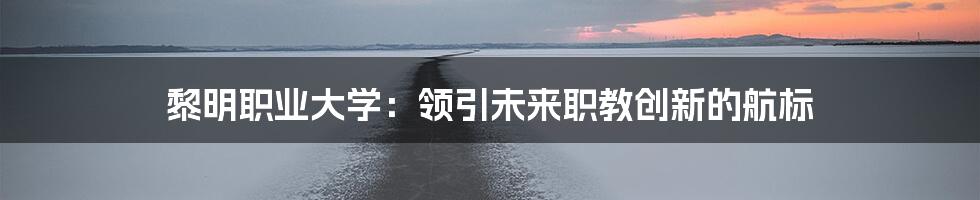 黎明职业大学：领引未来职教创新的航标