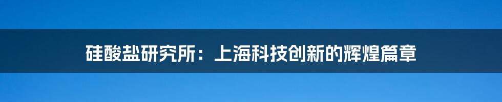 硅酸盐研究所：上海科技创新的辉煌篇章