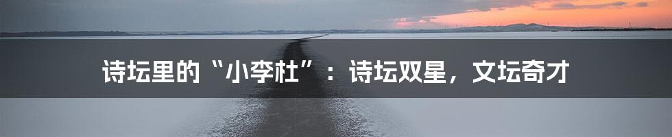 诗坛里的“小李杜”：诗坛双星，文坛奇才