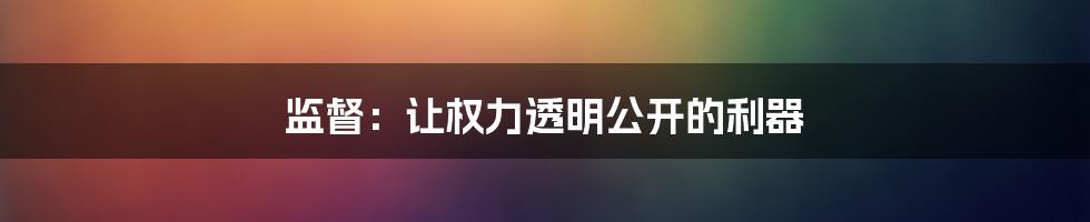 监督：让权力透明公开的利器