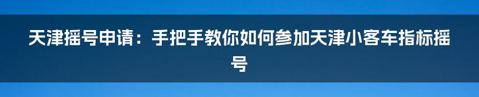 天津摇号申请：手把手教你如何参加天津小客车指标摇号