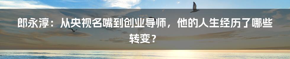 郎永淳：从央视名嘴到创业导师，他的人生经历了哪些转变？