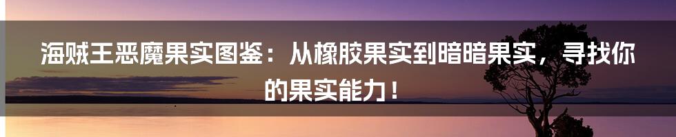 海贼王恶魔果实图鉴：从橡胶果实到暗暗果实，寻找你的果实能力！