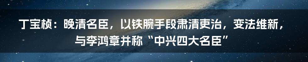 丁宝桢：晚清名臣，以铁腕手段肃清吏治，变法维新，与李鸿章并称“中兴四大名臣”