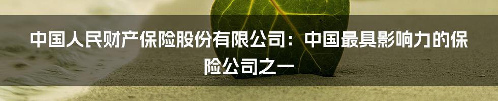 中国人民财产保险股份有限公司：中国最具影响力的保险公司之一