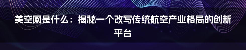 美空网是什么：揭秘一个改写传统航空产业格局的创新平台