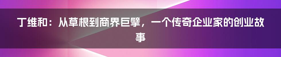 丁维和：从草根到商界巨擘，一个传奇企业家的创业故事