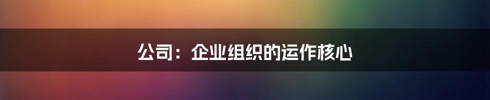 公司：企业组织的运作核心