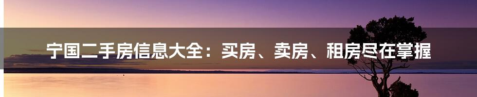 宁国二手房信息大全：买房、卖房、租房尽在掌握