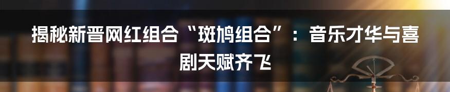 揭秘新晋网红组合“斑鸠组合”：音乐才华与喜剧天赋齐飞