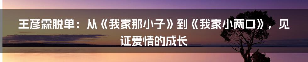 王彦霖脱单：从《我家那小子》到《我家小两口》，见证爱情的成长