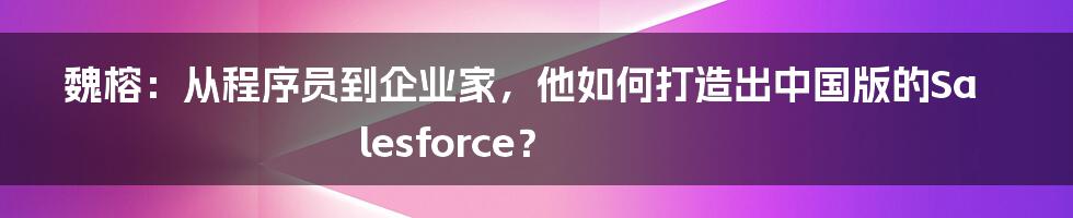 魏榕：从程序员到企业家，他如何打造出中国版的Salesforce？