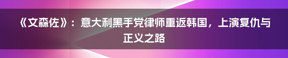 《文森佐》：意大利黑手党律师重返韩国，上演复仇与正义之路