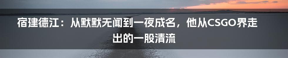 宿建德江：从默默无闻到一夜成名，他从CSGO界走出的一股清流