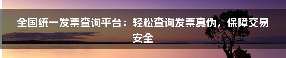 全国统一发票查询平台：轻松查询发票真伪，保障交易安全