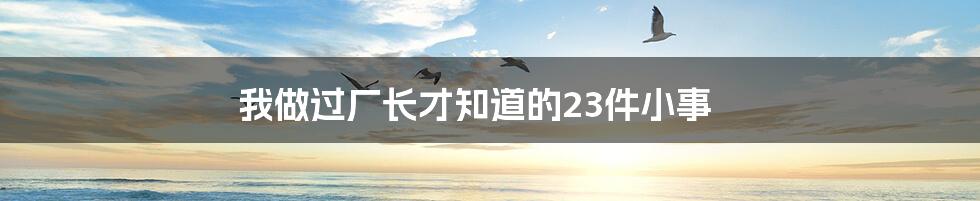 我做过厂长才知道的23件小事