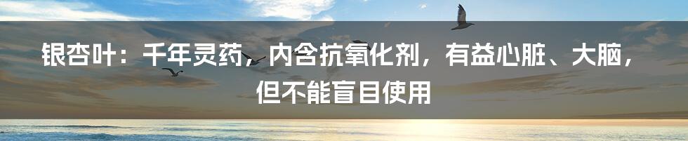 银杏叶：千年灵药，内含抗氧化剂，有益心脏、大脑，但不能盲目使用