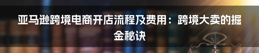 亚马逊跨境电商开店流程及费用：跨境大卖的掘金秘诀