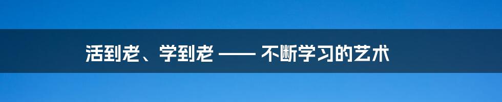 活到老、学到老 —— 不断学习的艺术