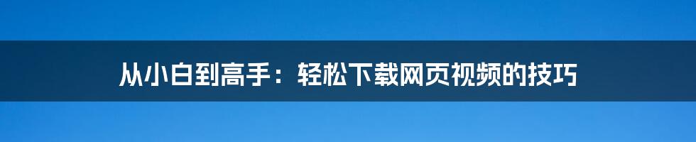 从小白到高手：轻松下载网页视频的技巧