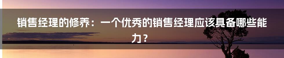 销售经理的修养：一个优秀的销售经理应该具备哪些能力？