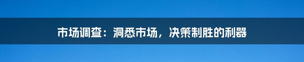 市场调查：洞悉市场，决策制胜的利器