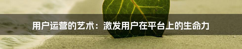 用户运营的艺术：激发用户在平台上的生命力