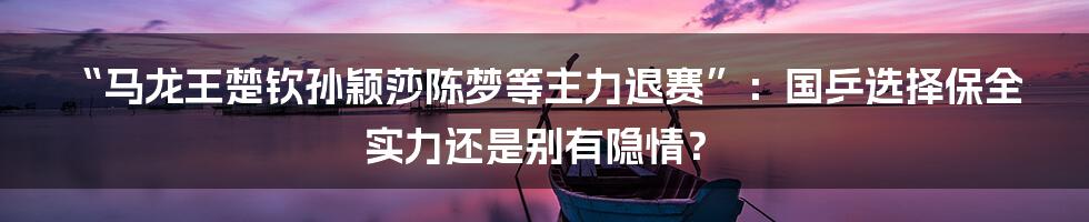 “马龙王楚钦孙颖莎陈梦等主力退赛”：国乒选择保全实力还是别有隐情？