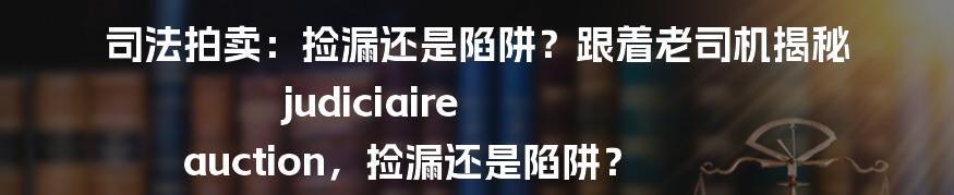 司法拍卖：捡漏还是陷阱？跟着老司机揭秘 judiciaire auction，捡漏还是陷阱？