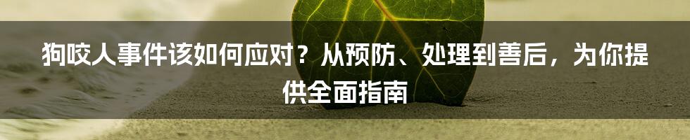 狗咬人事件该如何应对？从预防、处理到善后，为你提供全面指南