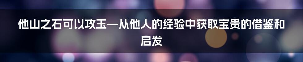 他山之石可以攻玉—从他人的经验中获取宝贵的借鉴和启发