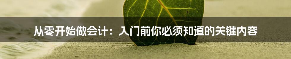 从零开始做会计：入门前你必须知道的关键内容