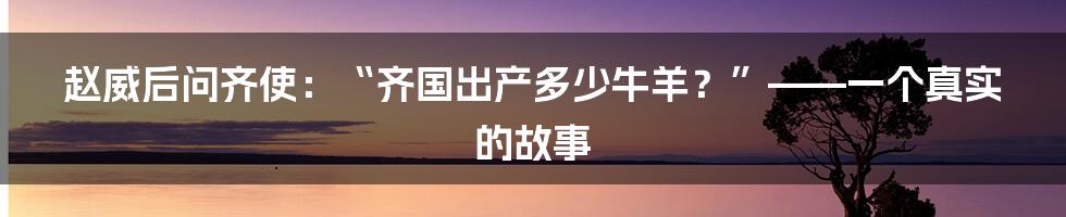 赵威后问齐使：“齐国出产多少牛羊？”——一个真实的故事