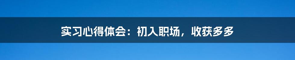 实习心得体会：初入职场，收获多多