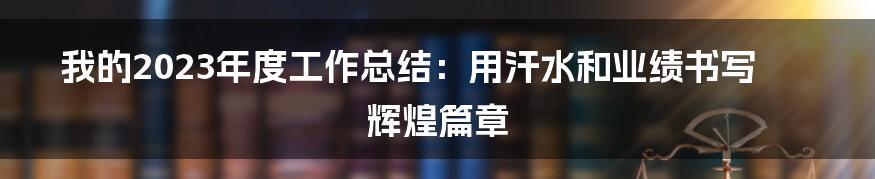 我的2023年度工作总结：用汗水和业绩书写辉煌篇章