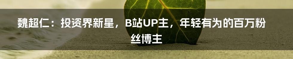 魏超仁：投资界新星，B站UP主，年轻有为的百万粉丝博主