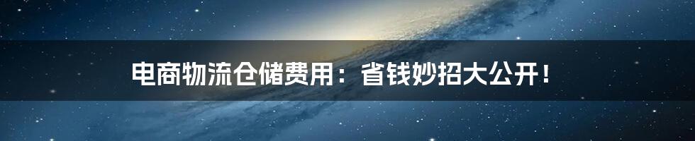 电商物流仓储费用：省钱妙招大公开！