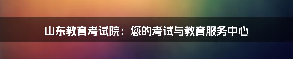 山东教育考试院：您的考试与教育服务中心