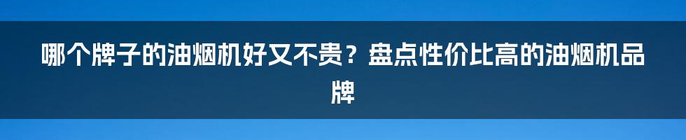 哪个牌子的油烟机好又不贵？盘点性价比高的油烟机品牌