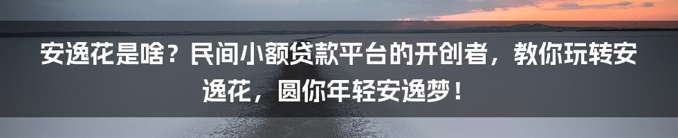 安逸花是啥？民间小额贷款平台的开创者，教你玩转安逸花，圆你年轻安逸梦！