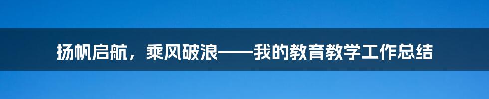 扬帆启航，乘风破浪——我的教育教学工作总结