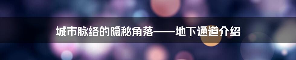 城市脉络的隐秘角落——地下通道介绍